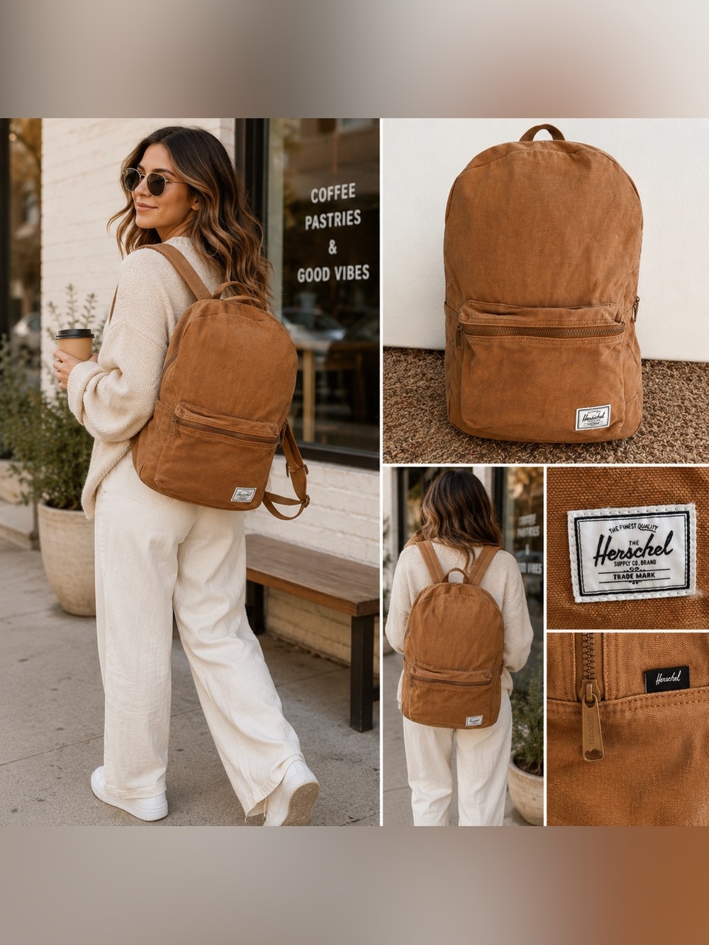 Herschel Supply Co Cotton Canvas Backpack Camel Brown Laptop School Travel